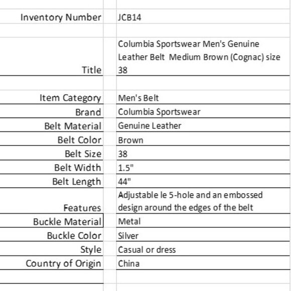 Columbia Sportswear Men's Genuine Leather Belt  Medium Brown (Cognac) size 38 - Picture 10 of 10